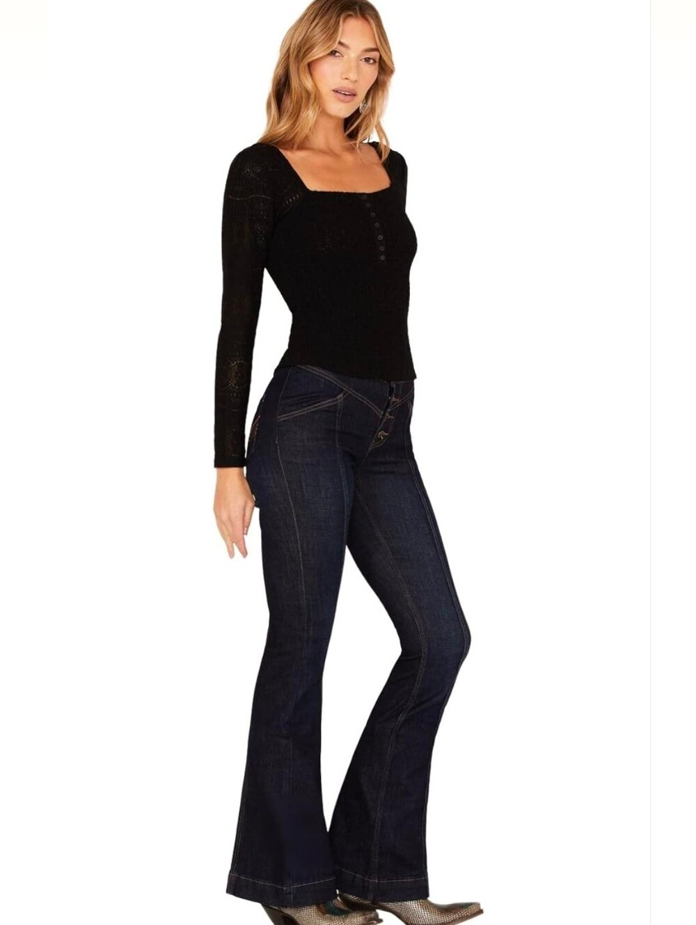 Idyllwind Hillsboro High Rise Seamed Outlaw Flare Jeans 10 x 36 Dark Wash NWOT